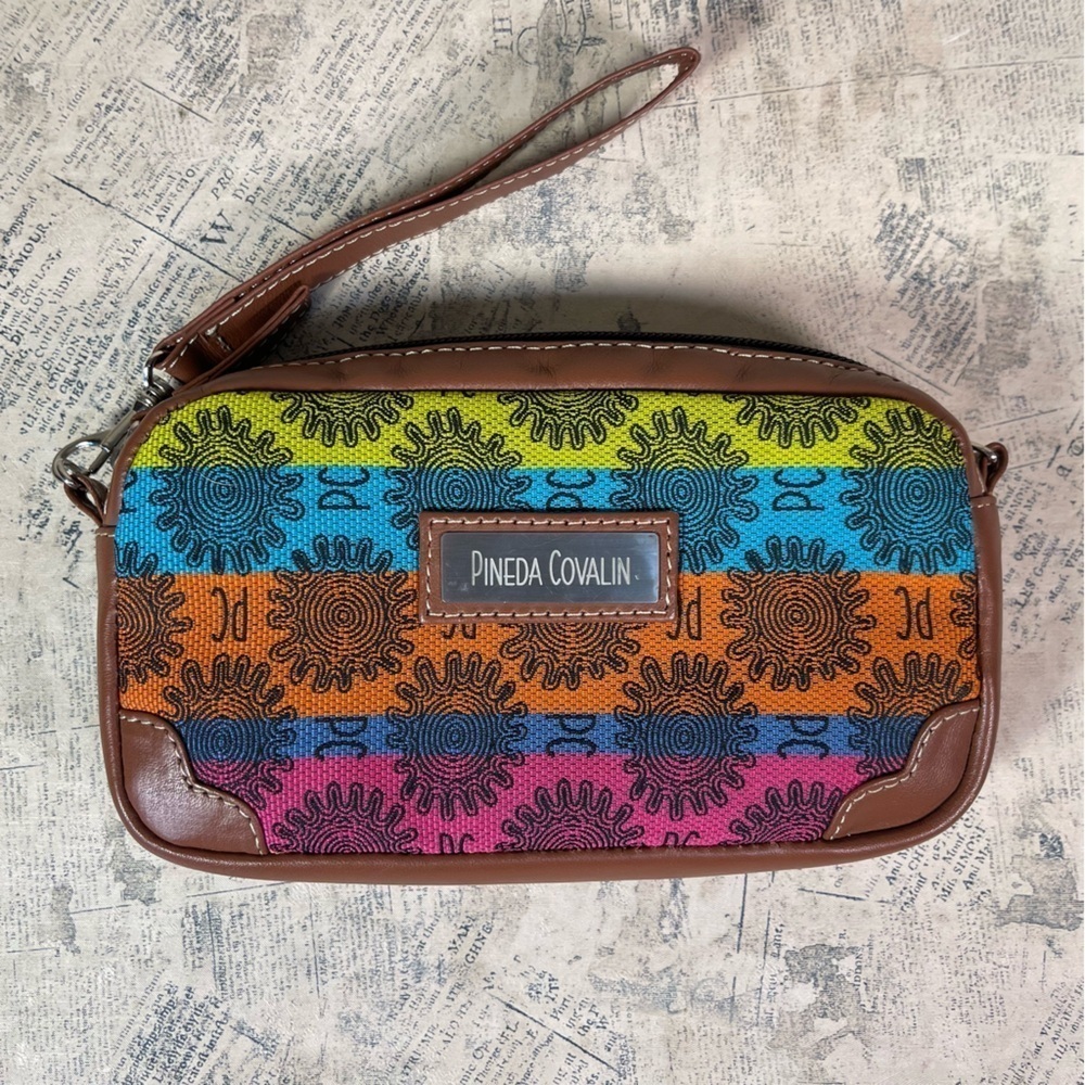 Pineda Covalin Wristlet Bag Mexican Designer Printed Clutch Zip Pouch Purse